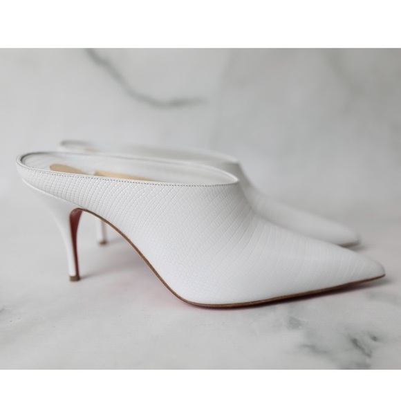 Christian Louboutin White Lizard Effect Leather Point-toe Slip-on Zarli Mules - Picture 2 of 15